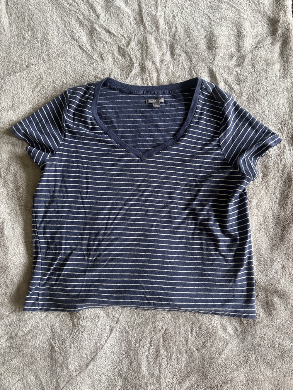Falls Creek Blue and White Striped V-Neck Tee